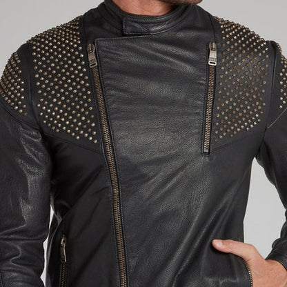 Black Spike Studded Leather Jacket
