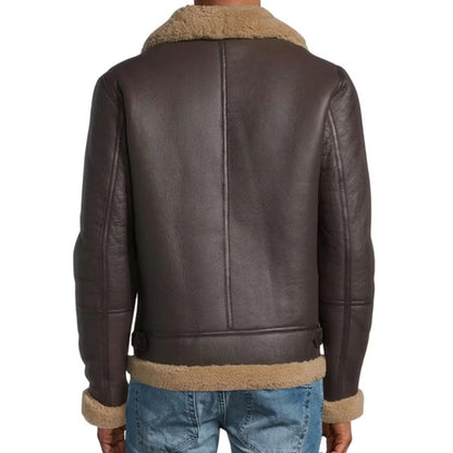 Brown B3 Bomber Aviator Flight Real Shearling Leather Jacket