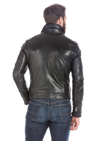 Black Lambskin Leather Sports Jacket For Men