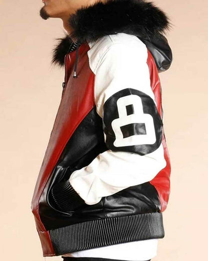 8 Ball Logo Fur Hooded Leather Jacket