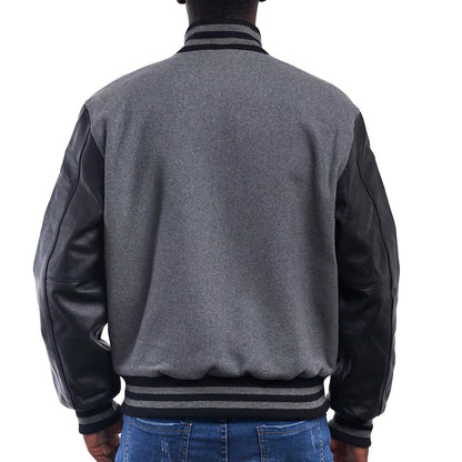 Light Oxford Wool Body & Black Leather Sleeves Letterman Jacket