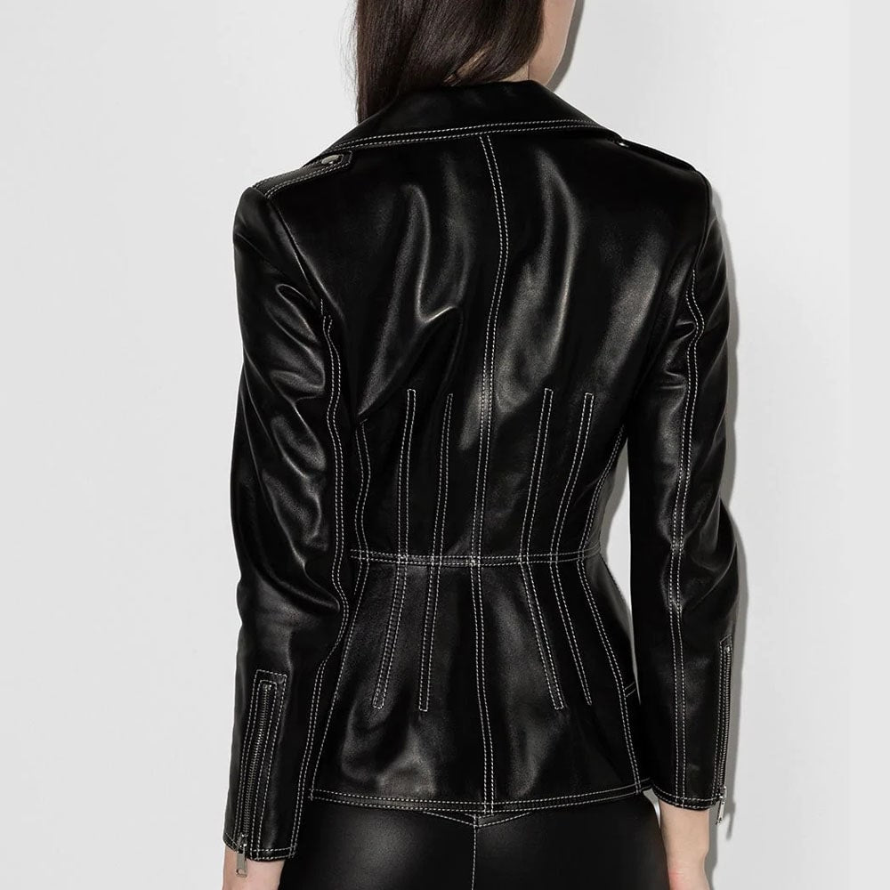 Alexander McQueen Contrast Stitching Lambskin Biker jacket