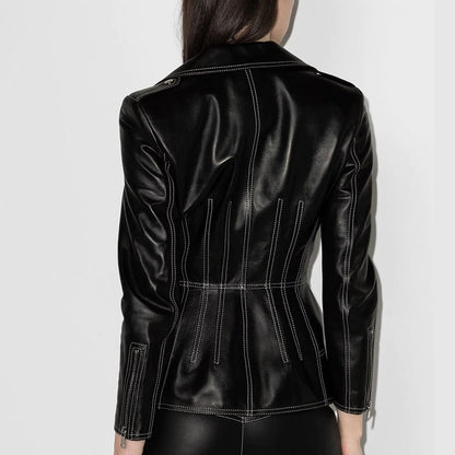 Alexander McQueen Contrast Stitching Lambskin Biker jacket