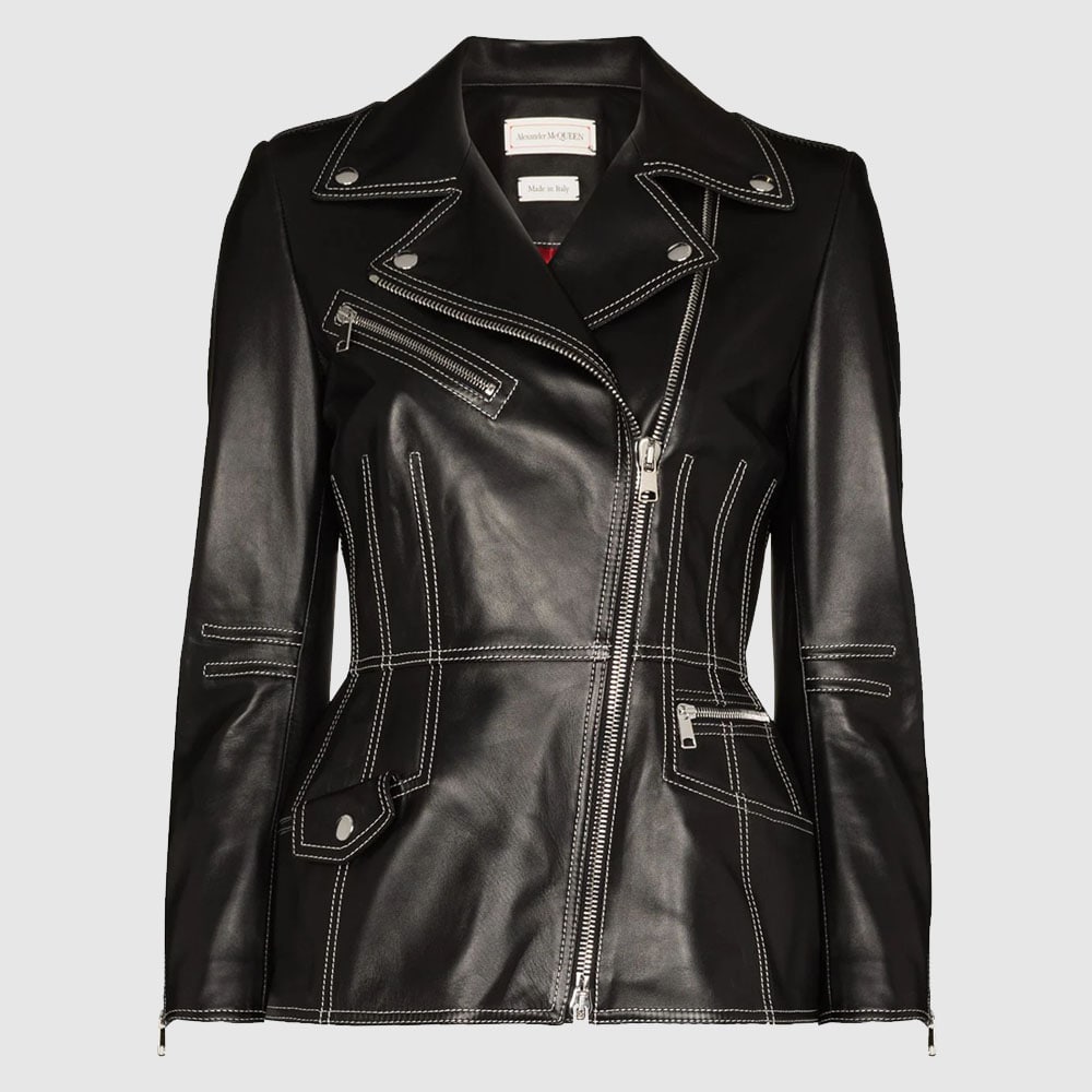 Alexander McQueen Contrast Stitching Lambskin Biker jacket