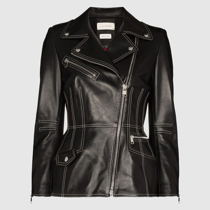 Alexander McQueen Contrast Stitching Lambskin Biker jacket