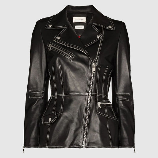 Alexander McQueen Contrast Stitching Lambskin Biker jacket