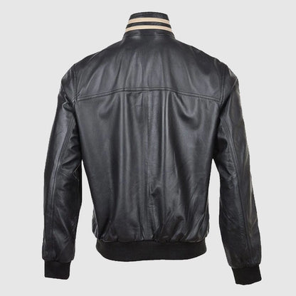 Ashwood Striped Collar Leather Bomber Jacket