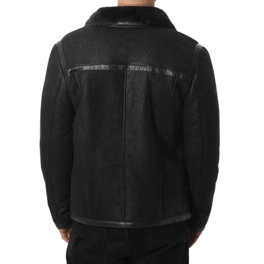 Aviator B3 Bomber Leather Jacket with Black Fur