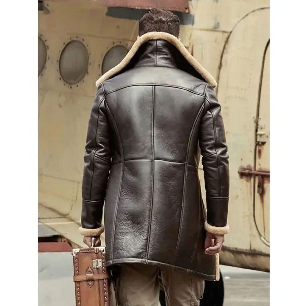B3 Flight Sheepskin Aviator Long Mens Winter Coats Fur Bomber Leather Jacket
