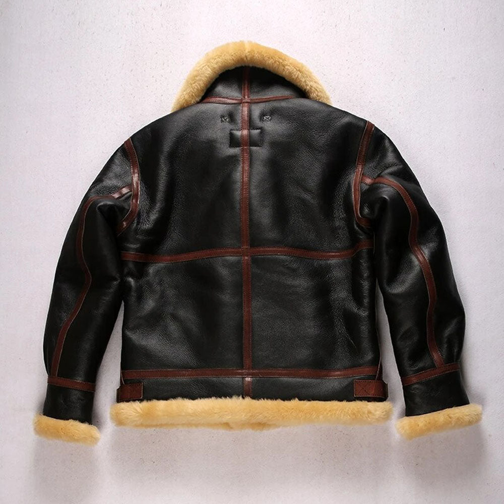 B3 shearling bomber wool collar coat vintage male military jacket