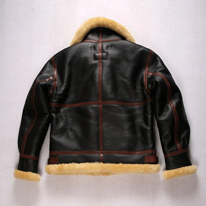 B3 shearling bomber wool collar coat vintage male military jacket