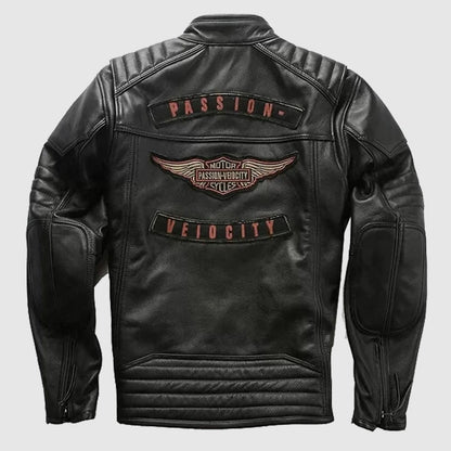 Color: Black. Closure style: Zipper. Cuffs Style: Open Hem Cuffs. Material: Cowhide Leather. Outside Pockets: Two. Sleeves: Full. Available Sizes: All. 30 Days Money Back Guarantee.