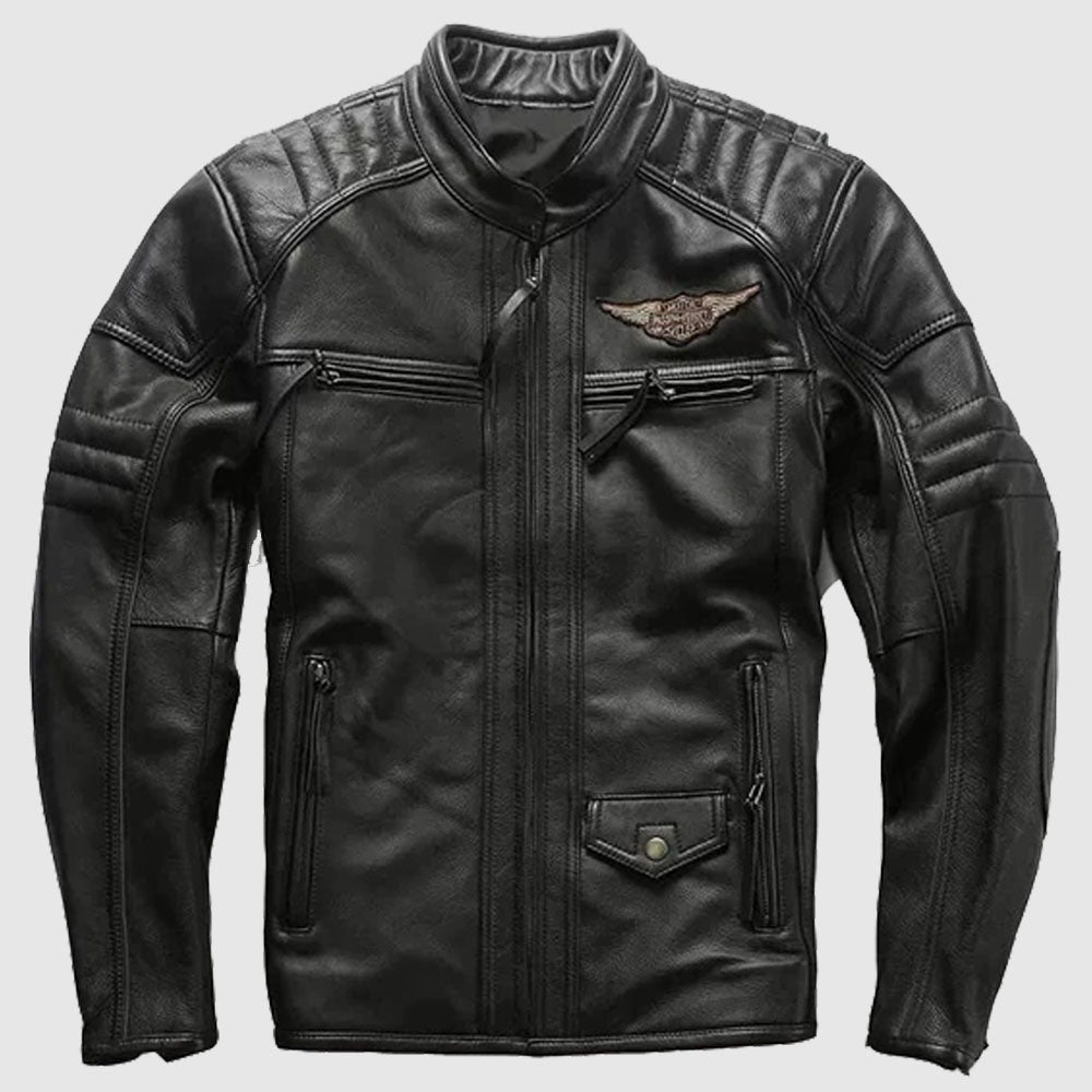Color: Black. Closure style: Zipper. Cuffs Style: Open Hem Cuffs. Material: Cowhide Leather. Outside Pockets: Two. Sleeves: Full. Available Sizes: All. 30 Days Money Back Guarantee.