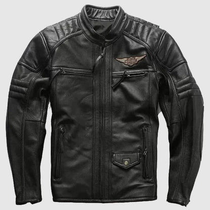 Color: Black. Closure style: Zipper. Cuffs Style: Open Hem Cuffs. Material: Cowhide Leather. Outside Pockets: Two. Sleeves: Full. Available Sizes: All. 30 Days Money Back Guarantee.