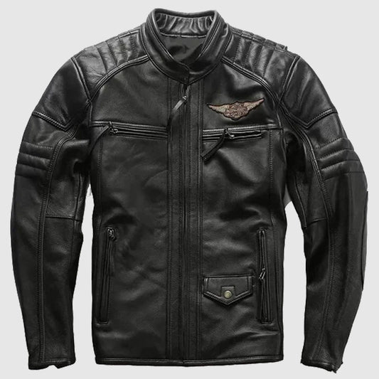 Color: Black. Closure style: Zipper. Cuffs Style: Open Hem Cuffs. Material: Cowhide Leather. Outside Pockets: Two. Sleeves: Full. Available Sizes: All. 30 Days Money Back Guarantee.