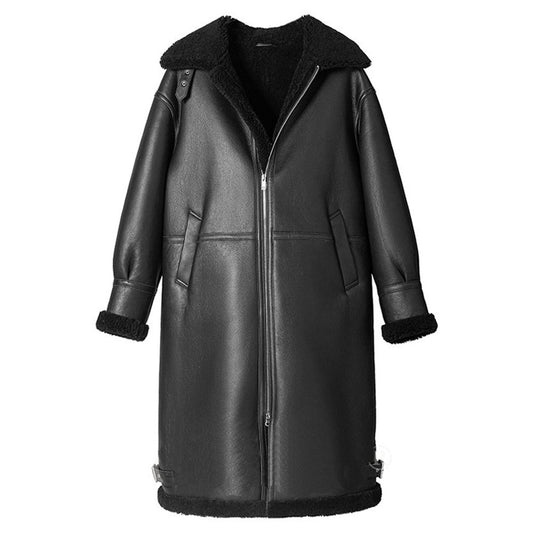 Black Sheepskin Shearling Long Coat