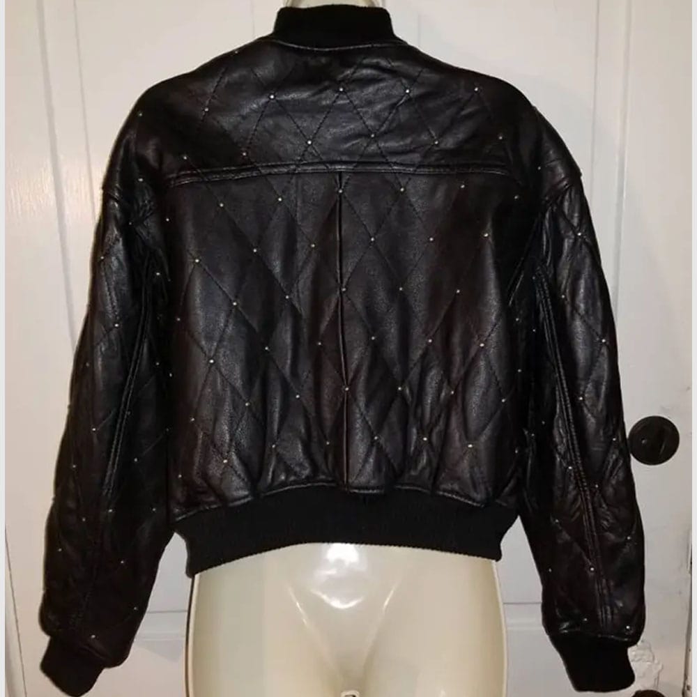 Black bomber women studded leather jacket
