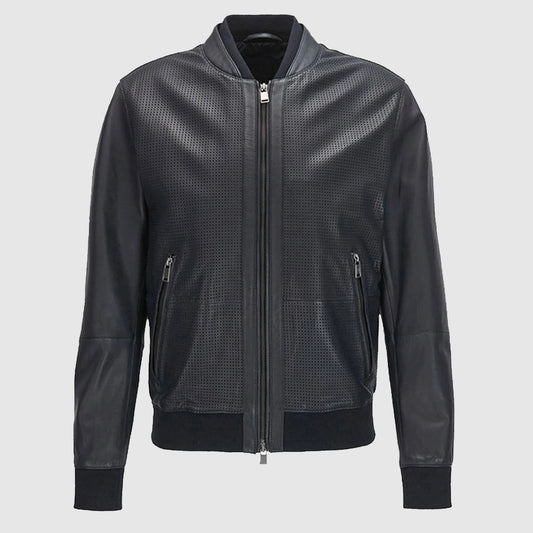 Bomber Jacket in Perforated Leather