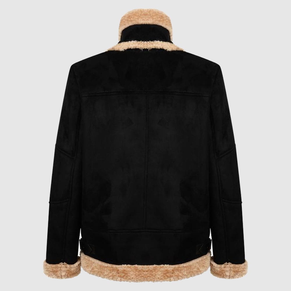 Charcoal Fashion Women’s Black Shearling Aviator Biker Jacket