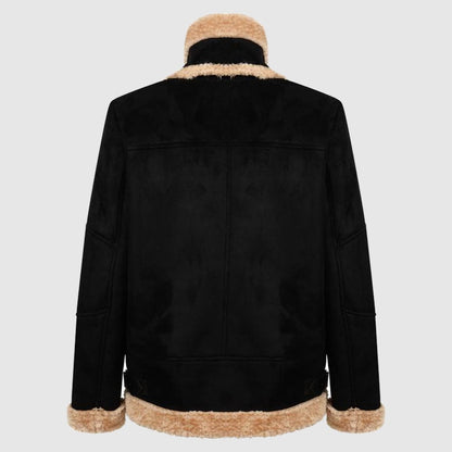 Charcoal Fashion Women’s Black Shearling Aviator Biker Jacket