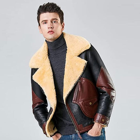 Denny&Dora Mens B3 Natural Shearling Leather Coat Shearling