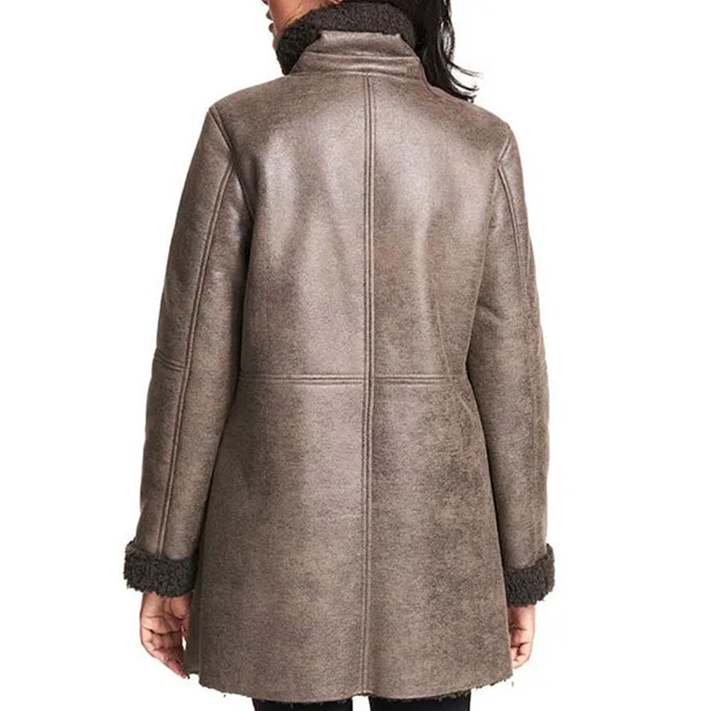 Emaya Brown Aviator Shearling Coat