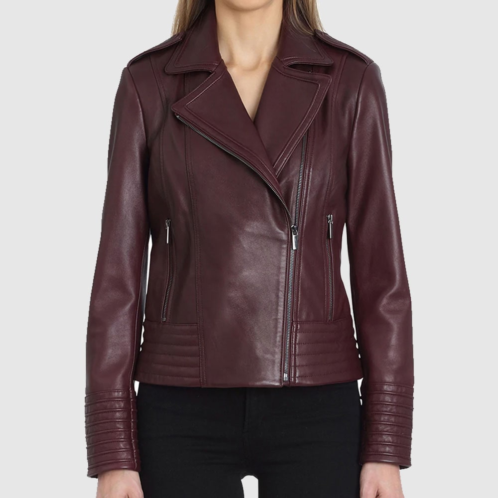 Gia Collared Leather Jacket For Women