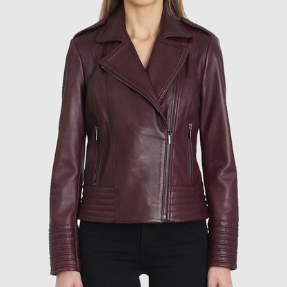 Gia Collared Leather Jacket For Women