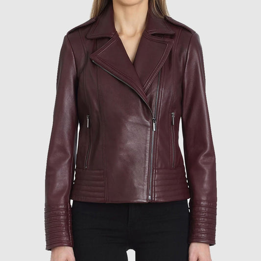 Gia Collared Leather Jacket For Women