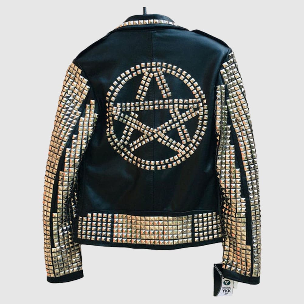 Handmade Black Color Women Silver Metal Studded Punk Leather Jacket