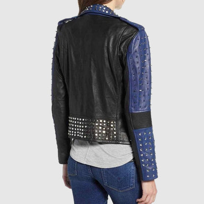 Handmade Women Two Color Punk Style Studded Leather Jacket