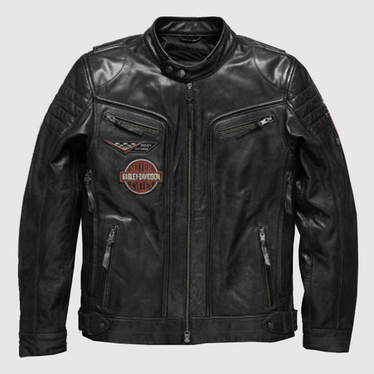 Harley Davidson Men embroidery Eagle Design Natural Leather Jacket