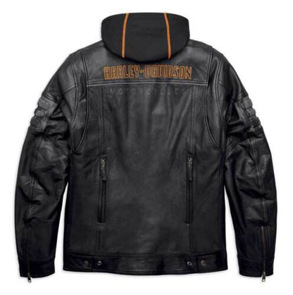 Harley Davidson Men’s Bridgeport Black Leather Jacket Hoodie 3 in 1