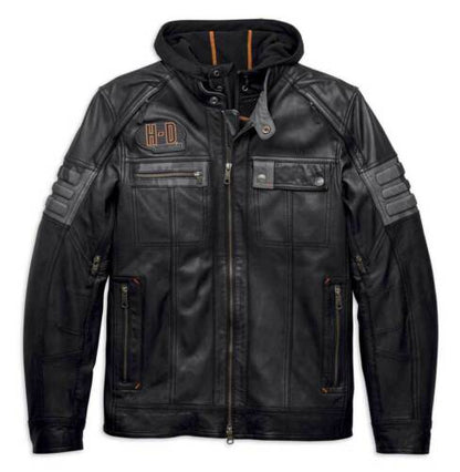 Harley Davidson Men’s Bridgeport Black Leather Jacket Hoodie 3 in 1