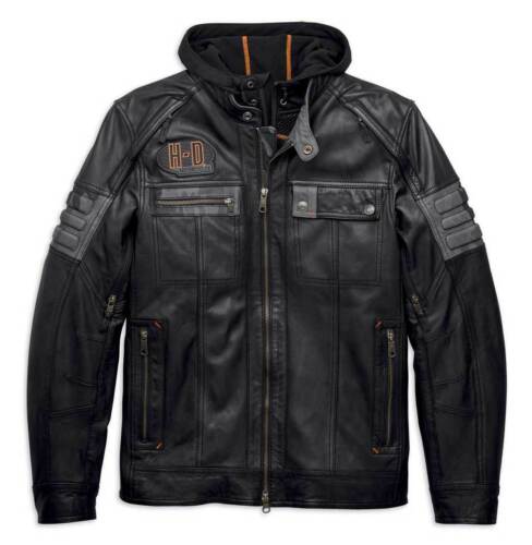 Harley Davidson Men’s Bridgeport Black Leather Jacket Hoodie 3 in 1