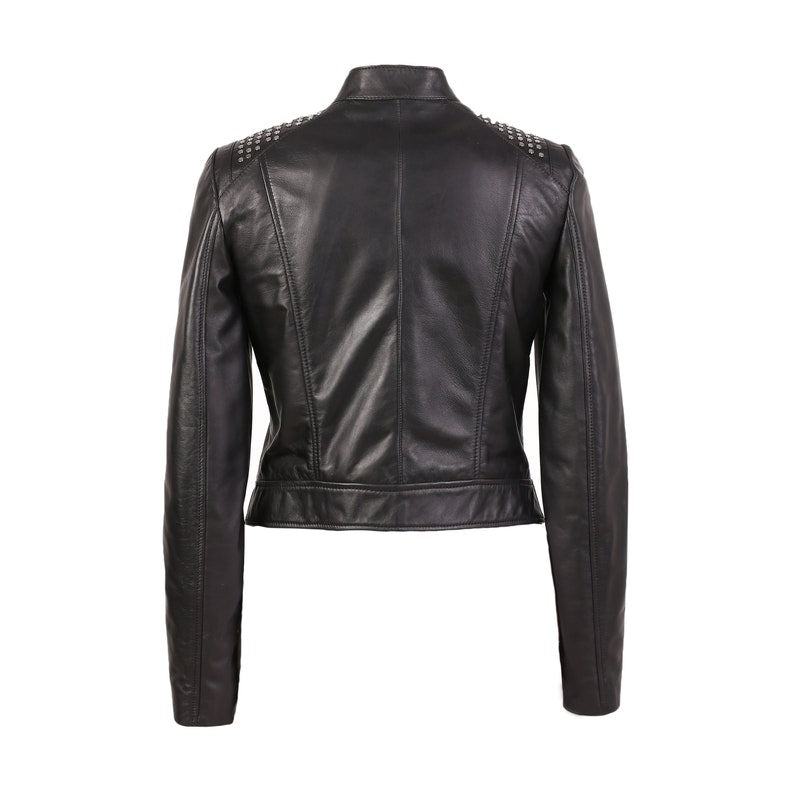 Jesse Women High Fashion Studded Motorcycle Leather Jacket