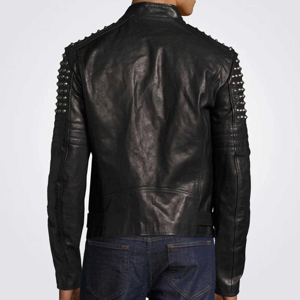 Men Black Leather Fashion Studded Jacket