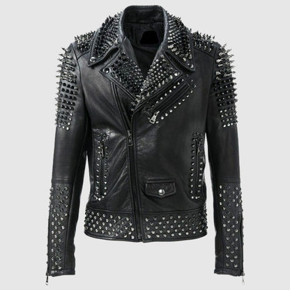 Men Make to Order Rock Punk Studded Jacket, Moto Biker Jacket