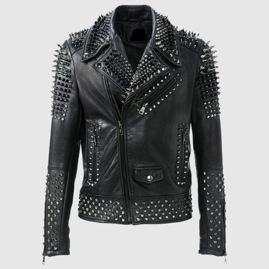 Men Make to Order Rock Punk Studded Jacket, Moto Biker Jacket
