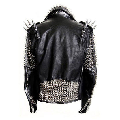 Men Studded Leather Biker Jacket