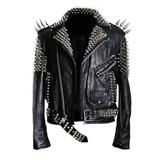 Men Studded Leather Biker Jacket
