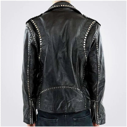Men’s Black Leather Party Jacket with Studs