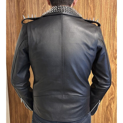 Men’s Brando Silver Studded Club Style Leather Jacket