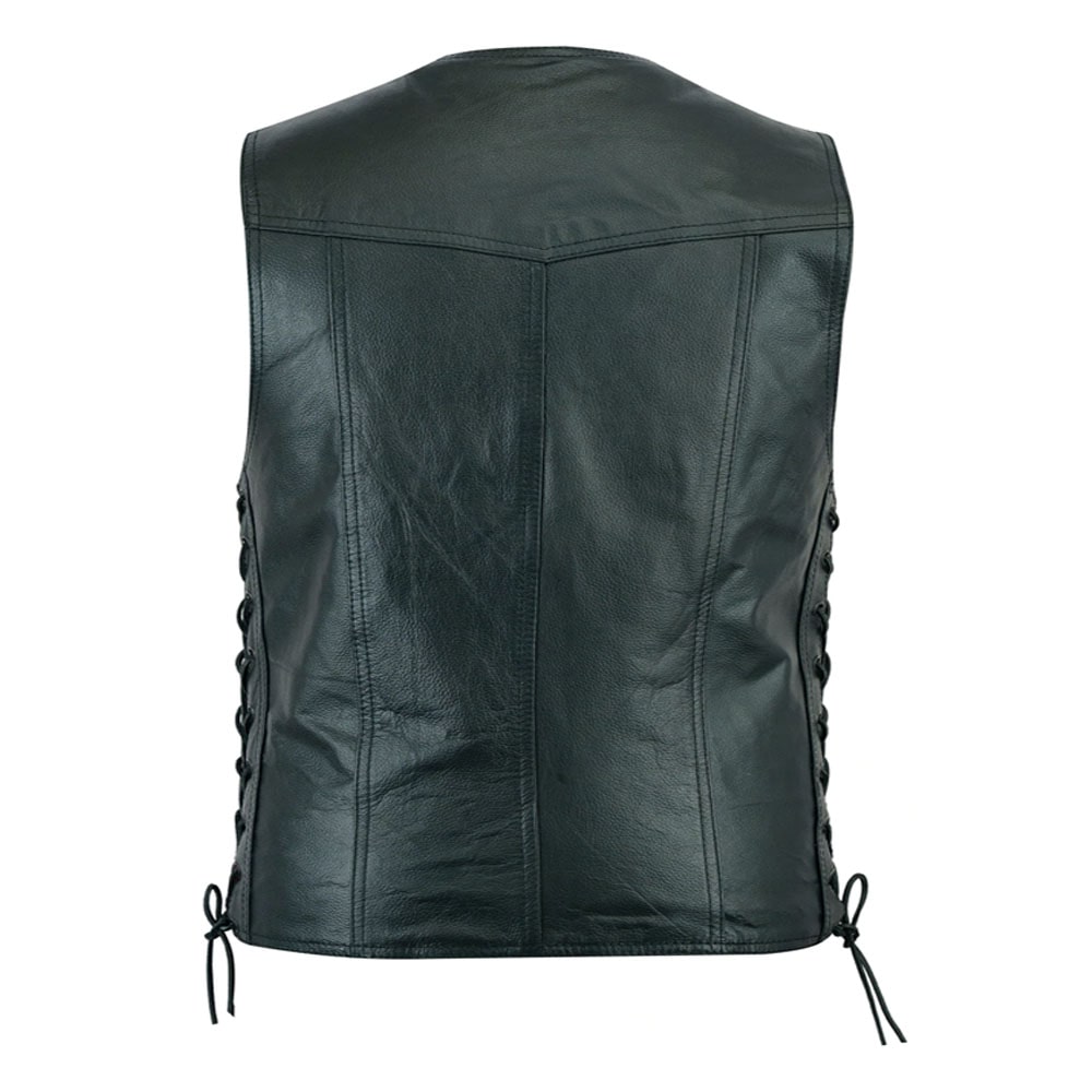 Men’s Classic Leather Vest Motorcycle Gun Pockets for Riders