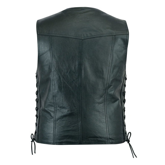Men’s Classic Leather Vest Motorcycle Gun Pockets for Riders