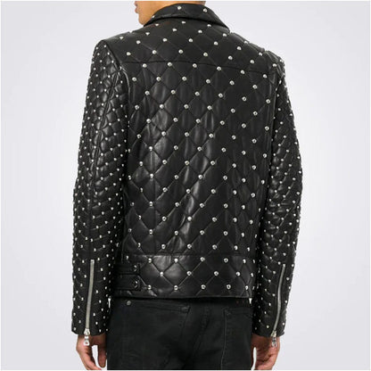 Men’s Fashion Leather Jacket With Silver Studs