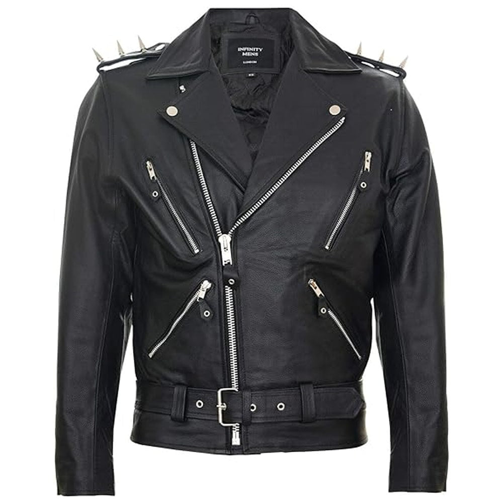 Marlon Black Brando Men Studded Leather Jacket