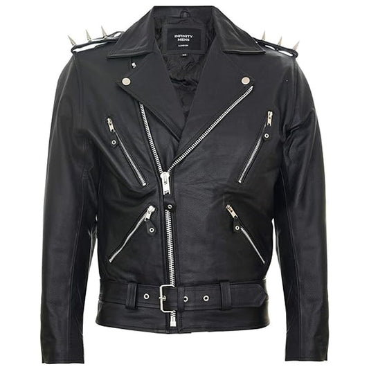 Marlon Black Brando Men Studded Leather Jacket
