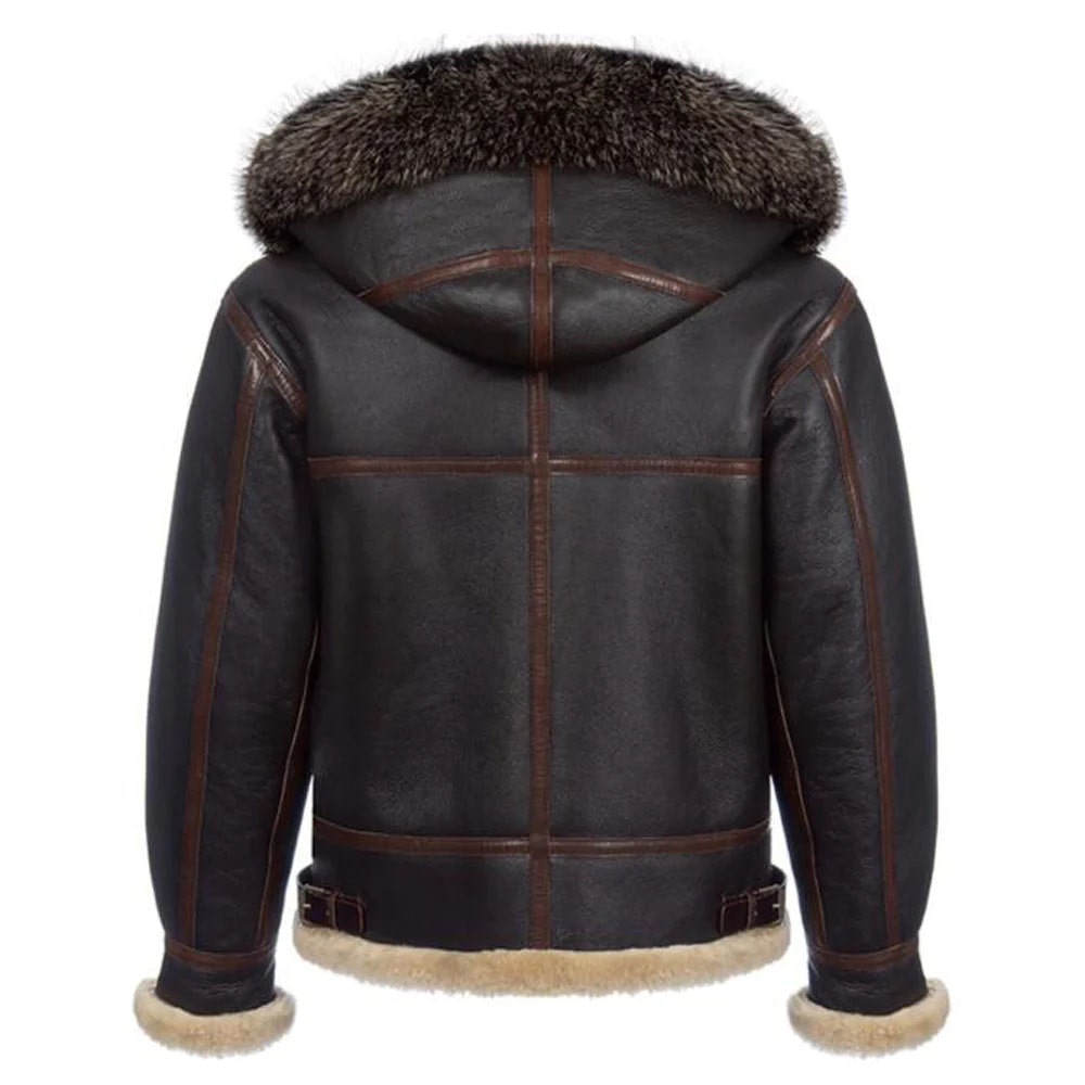Men’s Shearling Jacket Hooded Sheepskin Coat B3 Pilot Jacket