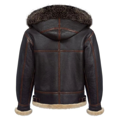 Men’s Shearling Jacket Hooded Sheepskin Coat B3 Pilot Jacket